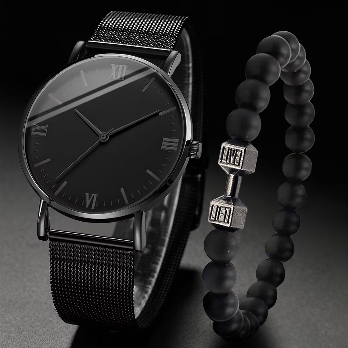 2PCS Men's Watch Fashion Roma  - огляд і ціна Stainless Mesh Band