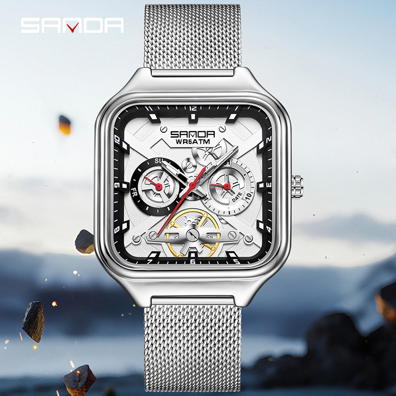 SANDA 9085 Men Wristwatch relo - огляд і ціна Stainless Mesh Band