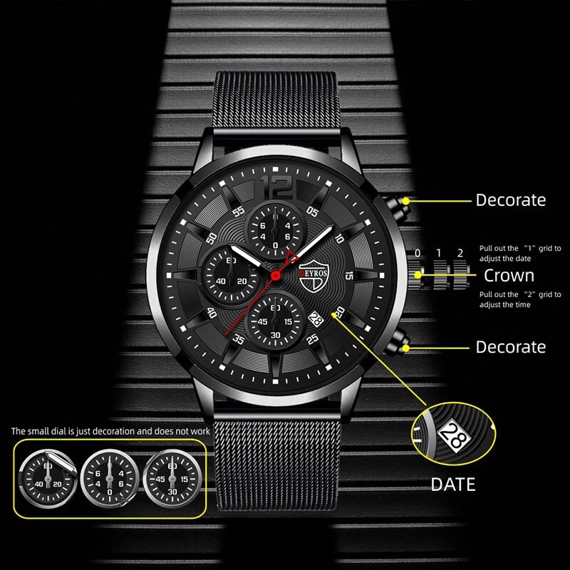 DEYROS Mens Fashion Minimalist - огляд і ціна Stainless Mesh Band